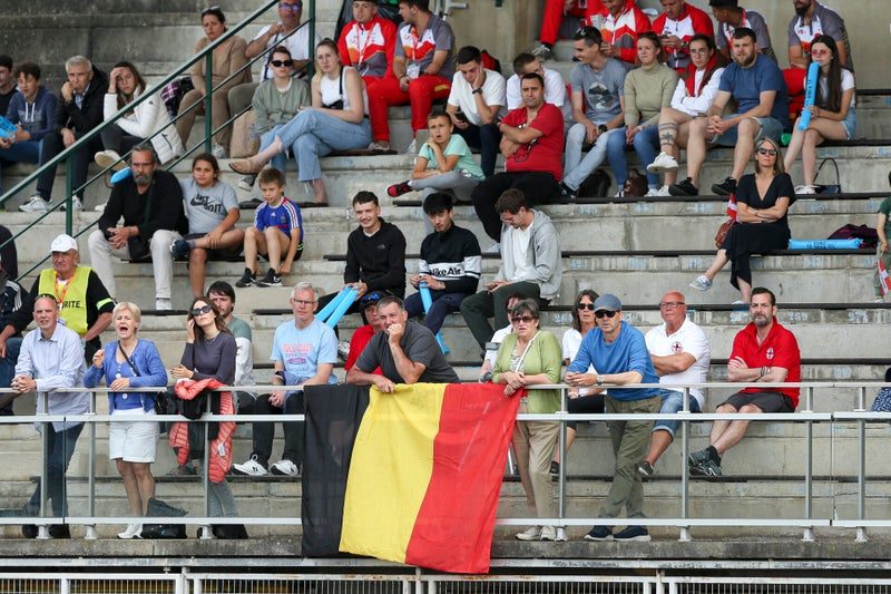 Supporters with the Belgian flag in the stands